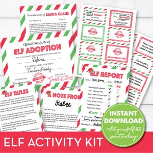 Editable Elf Activity Set, Christmas Elf, INSTANT DOWNLOAD, Adoption Letter, Elf Report, Letter From Santa and More, Printable, 0372