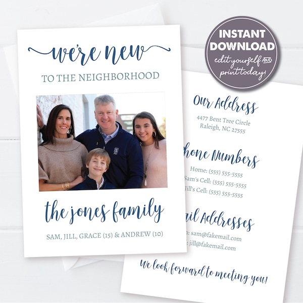 Editable We're New to the Neighborhood photo cards, Instant Download, New Neighbor Announcements, 0200