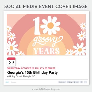 10 Groovy Years Social Media Event Cover Image, Girls 10th Birthday, Groovy Birthday, Retro 70s theme, INSTANT DOWNLOAD, 0313