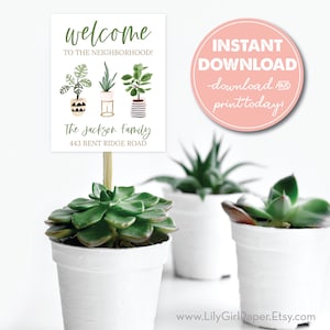 Welcome to the Neighborhood, Houseplant, Housewarming Gift Tag, EDITABLE INSTANT DOWNLOAD, Edit, Download & Print Today! 0209