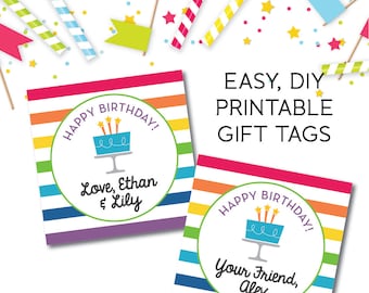 Instant Download Printable Gift Tag, Digital Download, Happy Birthday Card, Enclosure Card, Printable Sticker, Birthday Card, Birthday Gift