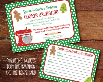 Christmas cookie exchange recipe card custom printable file | Etsy