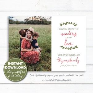 Editable Photo Card, May you know the wonders of His love, Christmas Card Template, INSTANT DOWNLOAD, Edit and Print Today! LGPC111