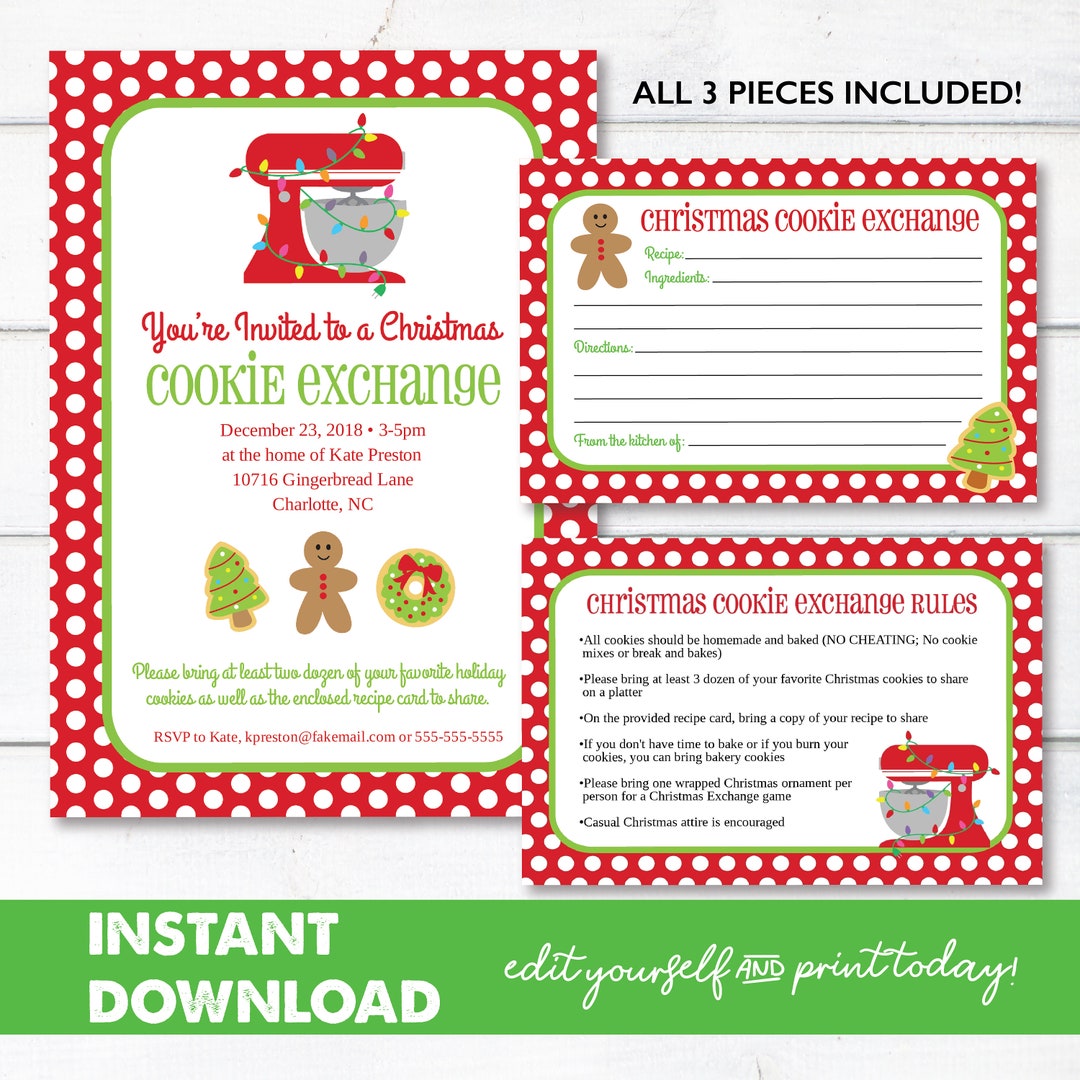 Editable Cookie Exchange Christmas Party Invitation &amp; Editable Rules ...