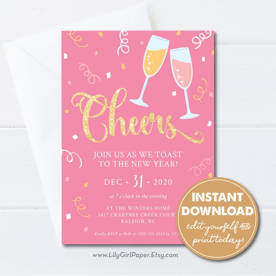 Editable 2022 New Year's Eve Party invitation, Gold Glitter, Cheers to the New Year, Instant Download, 2022 Celebration Invitation, 0274 Il_570xn