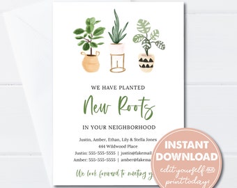 Editable We're New to the Neighborhood cards, We've Planted New Roots, Editable Template, Instant Download, New Neighbor Announcements, 0203
