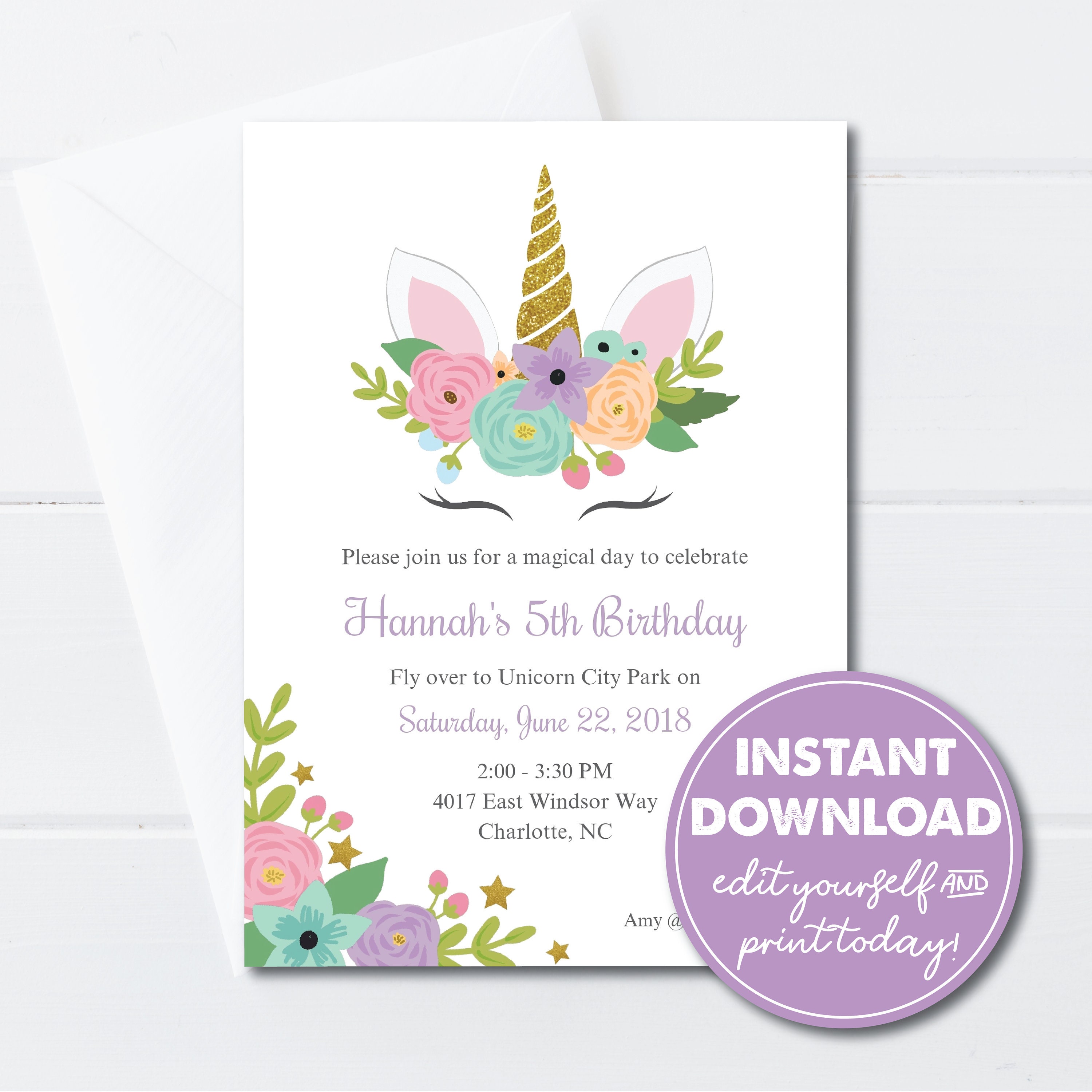 Editable Unicorn Party Invitation INSTANT -