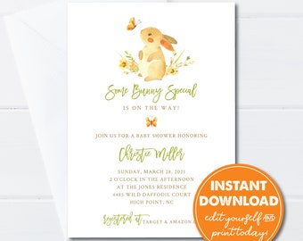 Editable Some Bunny Special Baby Shower Invitation, Baby Sprinkle Shower, Easter, Spring, Gender Neutral, Instant Download, Printable, 0276