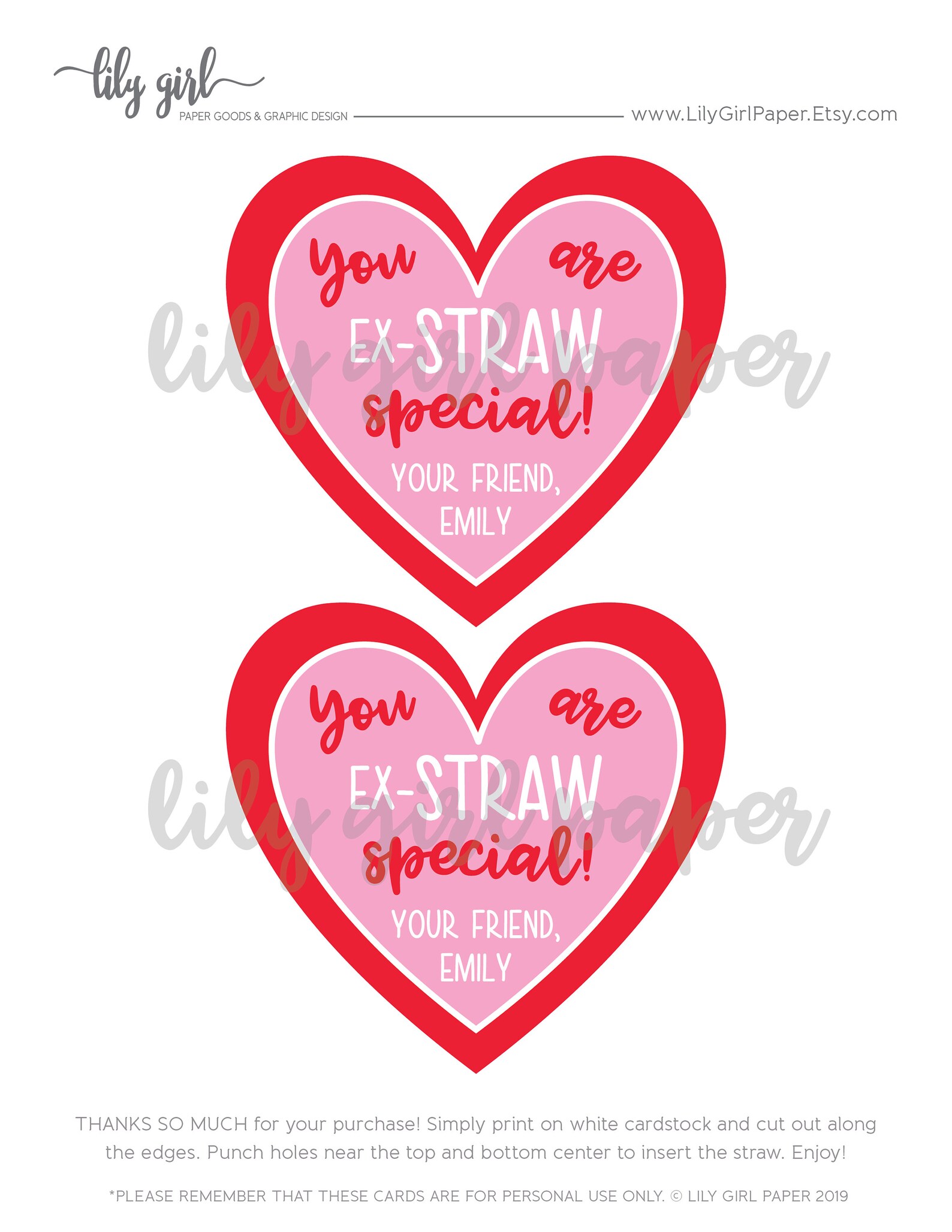 Editable Valentine's Card Template Ex-straw Special SOLID | Etsy