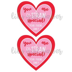 Editable Valentine's Card Template, Ex-Straw Special SOLID VERSION Class Valentines, Edit Yourself in Minutes, Download & Print Today image 2