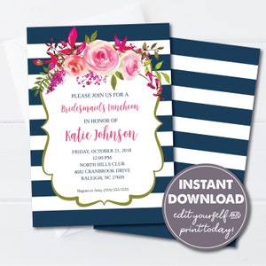 Editable Bridal Luncheon invitation Template, Bridal Shower invitation, INSTANT DOWNLOAD, Edit, Download and Print Today! 0106