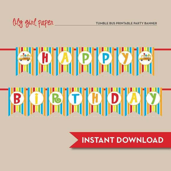 tumble bus fun bus happy birthday banner printable instant happy birthday banner printable