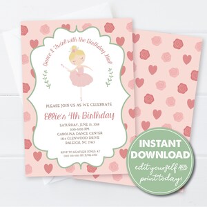 Editable Ballerina Birthday Party Invitation, INSTANT DOWNLOAD, Ballet Invitation, Dance Party Invitation, Edit, Girls Birthday, 0131