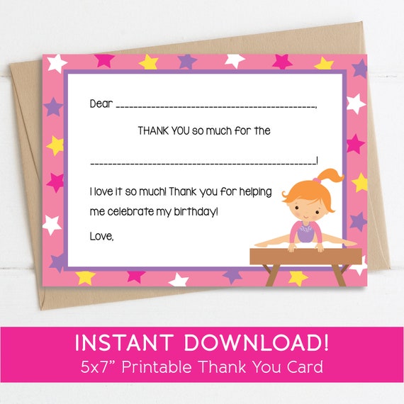 Gymnastic Thank You Card, Instant Download, Printable File, Fill in the blank thank you card, Gymnast Note Card, Digital, 0123 Il_570xn