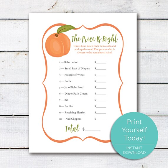 Baby Shower Game, Peach Theme Baby Shower Game, Price Is Right Baby Shower Game, Instant Download, Printable Shower Game, 0301 Il_570xn