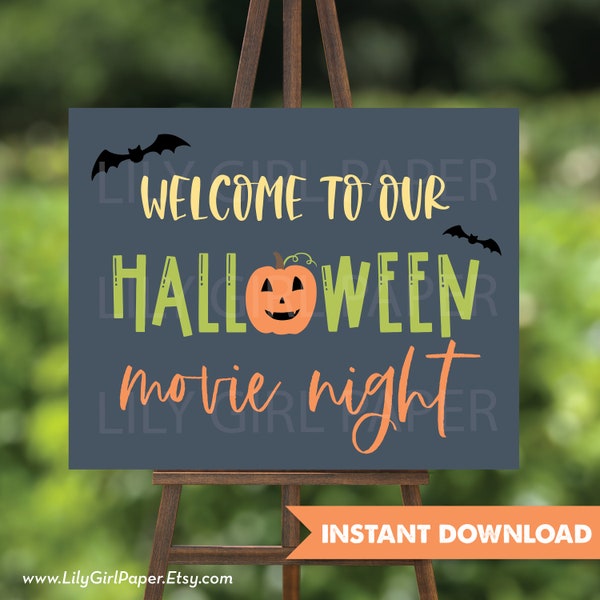 Halloween Movie Night Welcome Sign, Printable 8x10, 11x14 & 16x20, Backyard Movie, Socially Distanced Outdoor Party, INSTANT DOWNLOAD! 0199