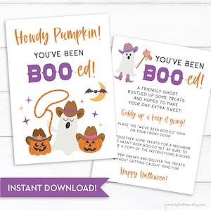 Imprimibles de Halloween que te han abucheado, juego de abucheo del vecindario con fantasmas y calabazas de vaqueros del oeste, actividad de Halloween para hacer tú mismo, DESCARGA INSTANTÁNEA