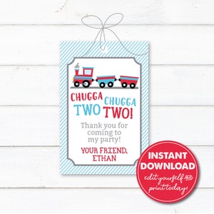 Editable Chugga Chugga Two Two Train Party Favor Tags, INSTANT DOWNLOAD! Printable Party Favor, Goodie Bag, 0144 image 2