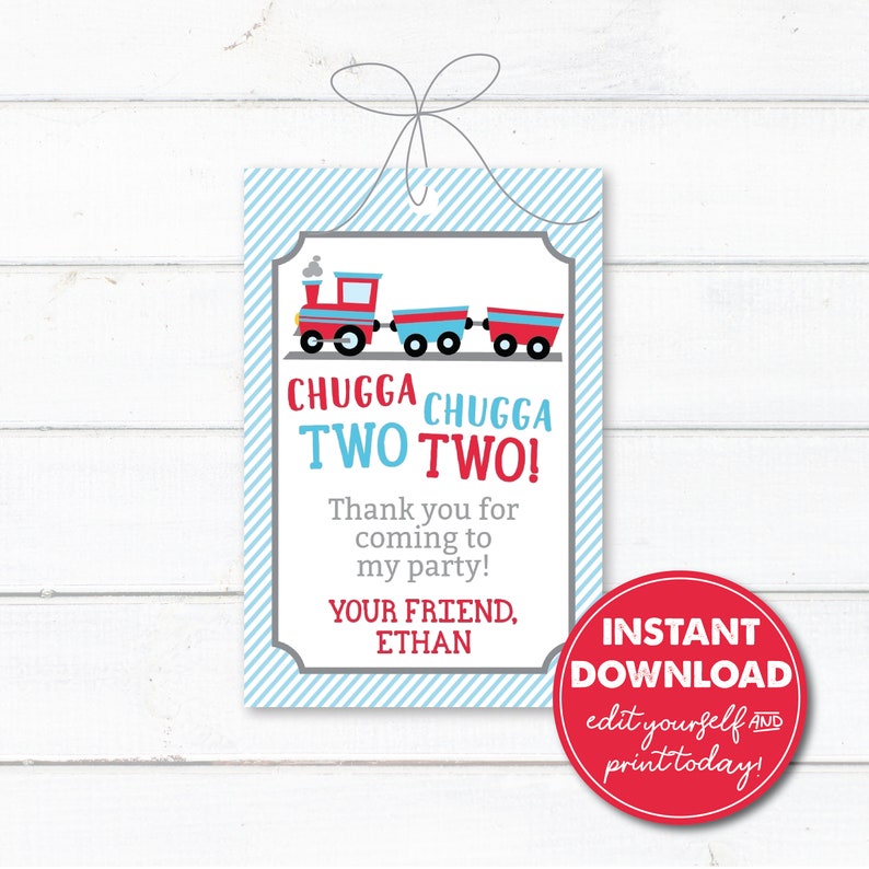 Editable Chugga Chugga Two Two Train Party Favor Tags, INSTANT DOWNLOAD! Printable Party Favor, Goodie Bag, 0144 image 2