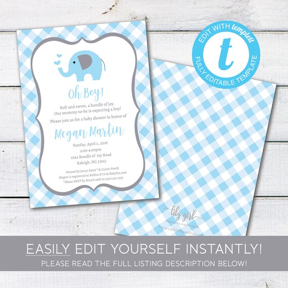 Baby Shower Invitation Elephant