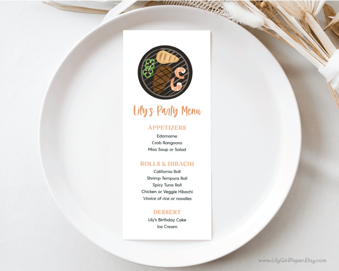 Editable Hibachi Birthday Party Menu Template, Sushi Dinner Party ...