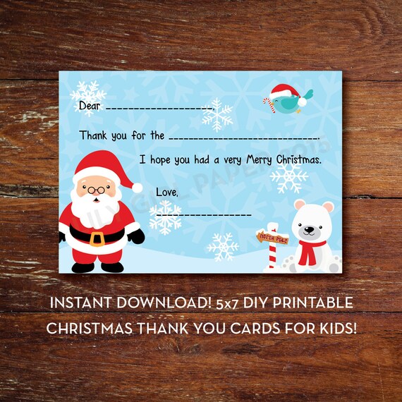 christmas thank you card for kids holiday thank you card fill in thank you santa claus