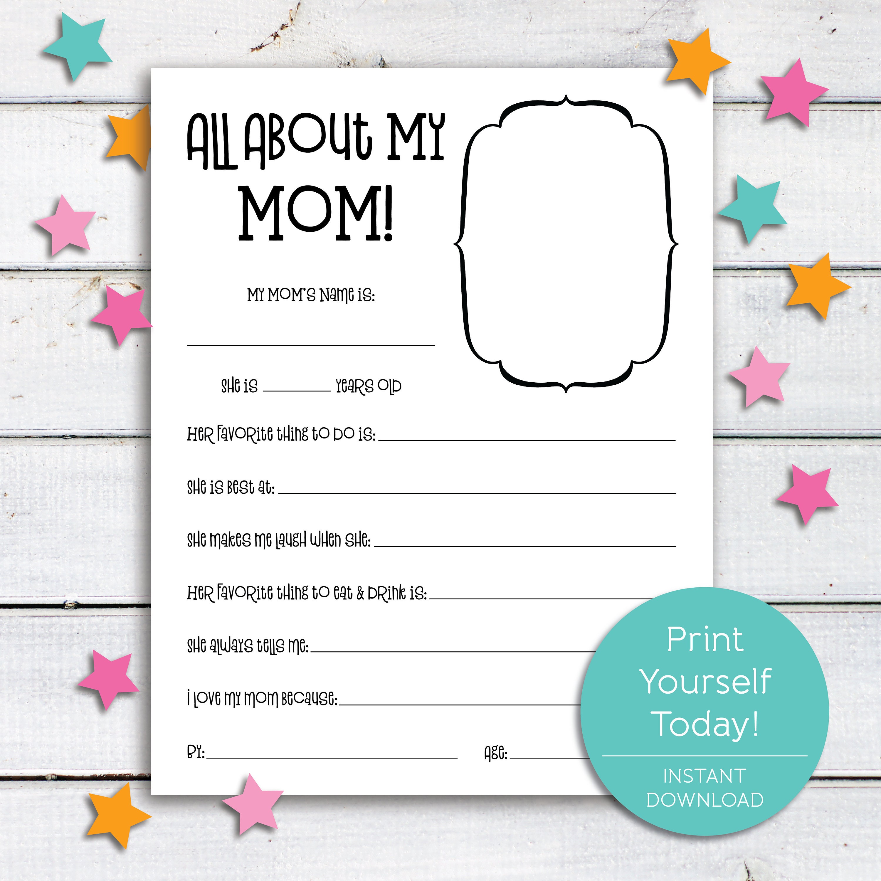 All About Mom Printable Instant Download Mother's Day Etsy