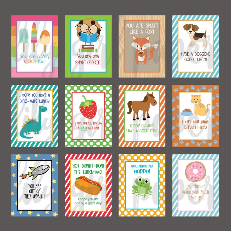 Lunchbox Love Notes, INSTANT DOWNLOAD, Printable Lunch box Cards, Preschool Lunch Bunch Notes, Elementary School Lunchbox Cards, Digital image 2