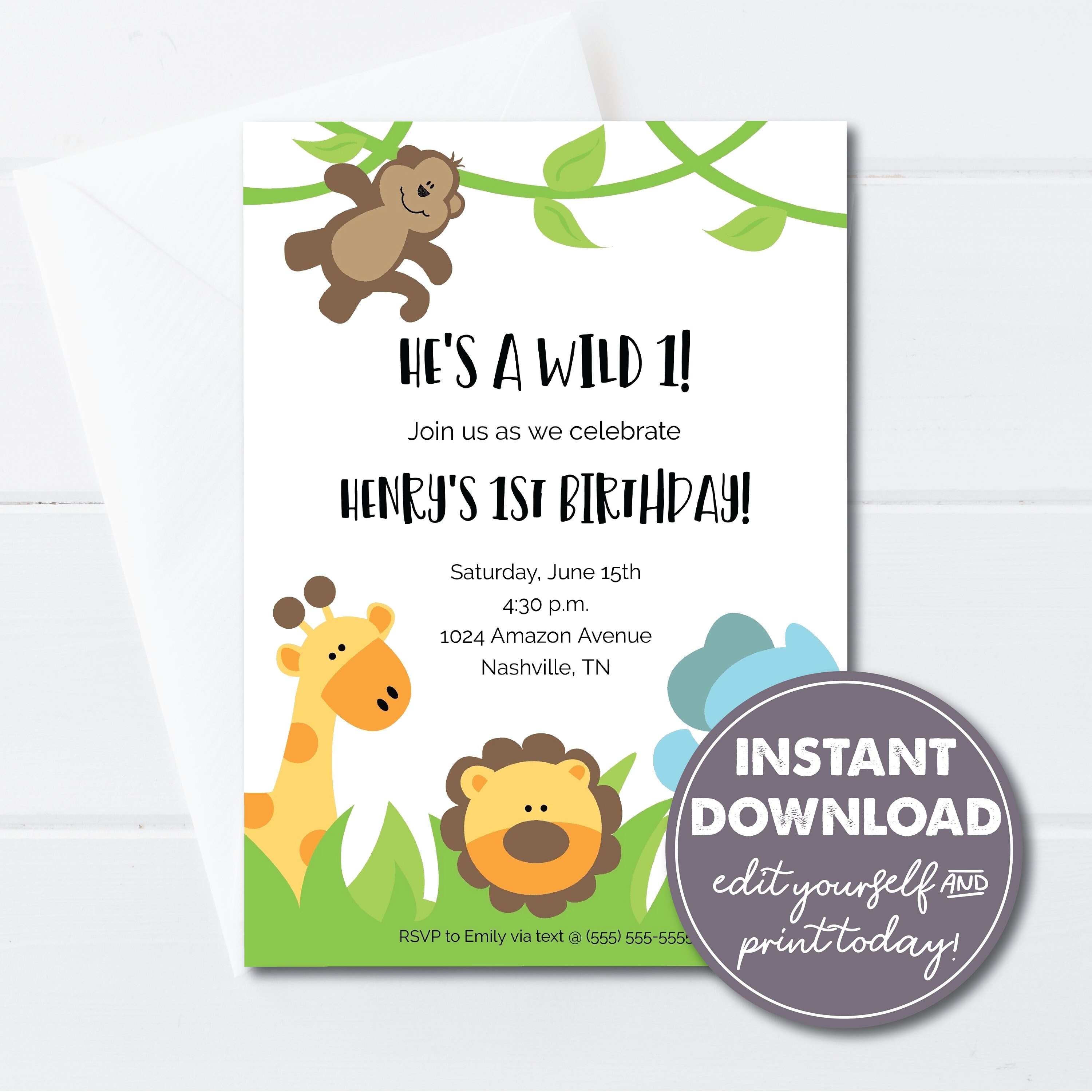 Editable Jungle Animal 1st Birthday Party Invitation Wild One - Etsy Australia Editable Jungle Animal 1st Birthday Party Invitation Wild One - Etsy Australia