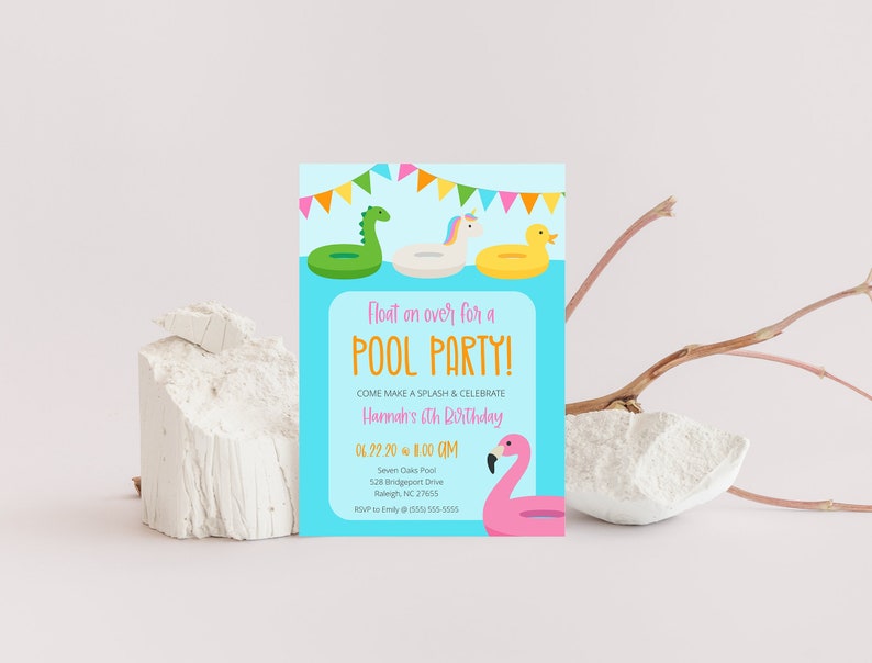 Editable Summer Pool Party Invitation Template, Girls, Tween Pool Party Birthday, INSTANT DOWNLOAD, Edit and Print or Email Yourself, 0128 image 1