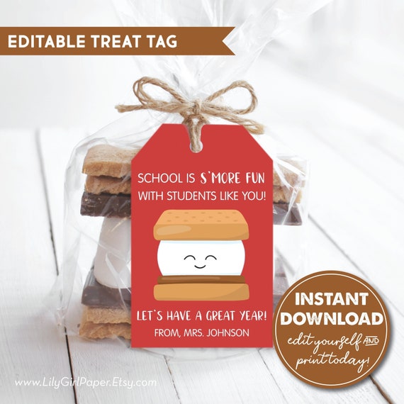 Editable School is S'more Fun Gift Tags, Welcome Back, 1st Day of School, Teacher Gift, INSTANT DOWNLOAD, Edit, Download & Print Today! Il_570xn
