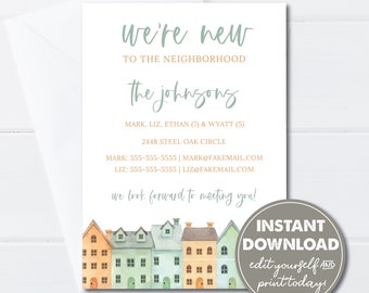 Editable We're New to the Neighborhood cards, Editable Template, Instant Download, New Neighbor Announcements, 0200