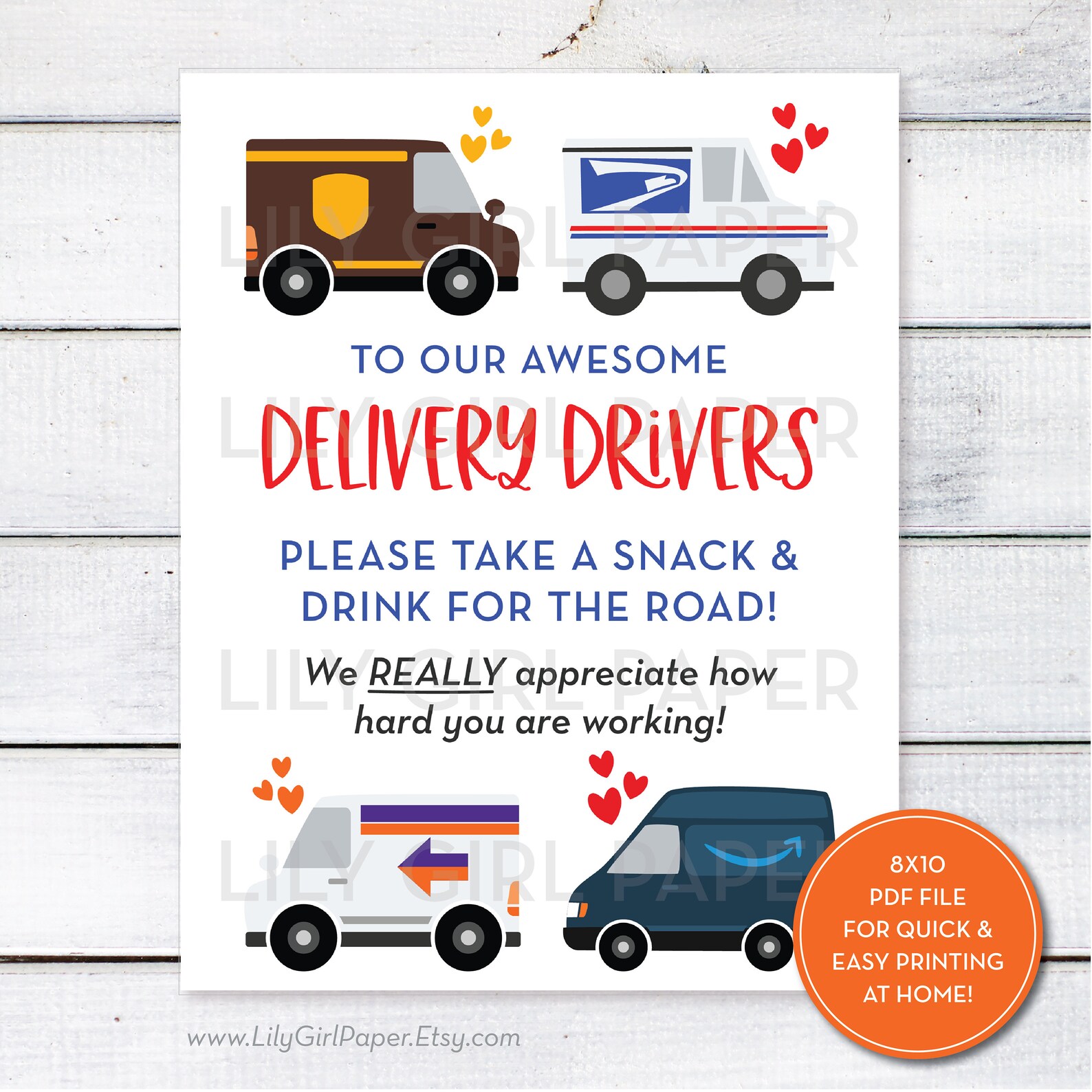 Delivery Driver Snack Drink Sign Essential Worker USPS Etsy