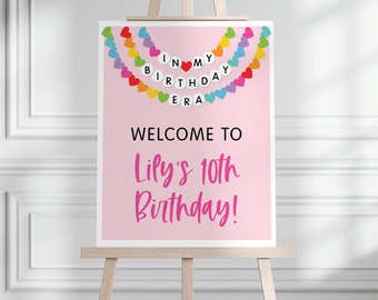 In My Birthday Era Party Welcome Sign Editable Template, Guest Greeting, Friendship Bracelet, Tween Girl Birthday, Sleepover Party, 0375