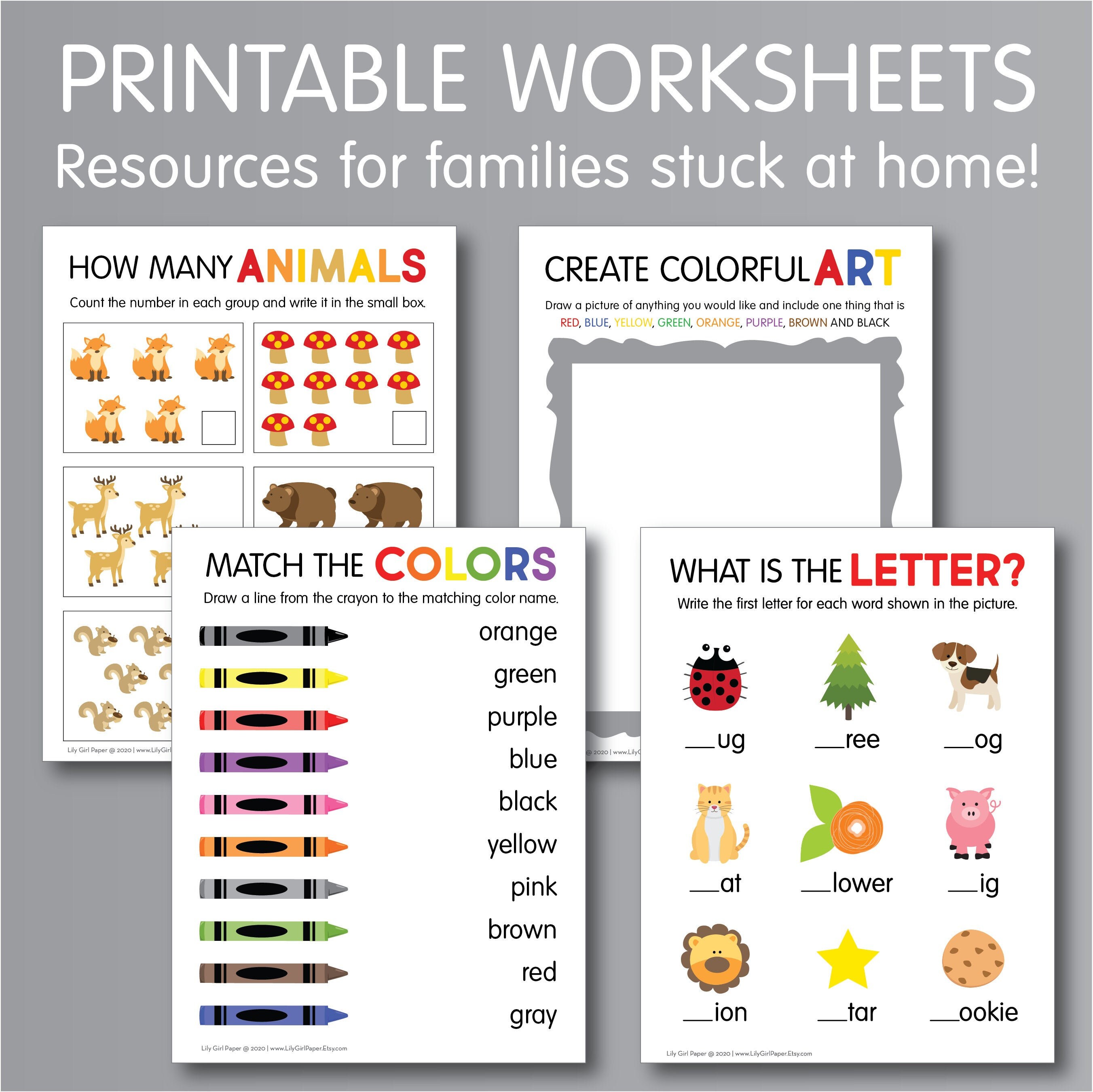 printable school at home worksheets kindergarten lessons etsy