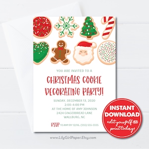 Editable Christmas Cookie Decorating Party invitation Template, Instant Download, Cookie Swap, Holiday Cookie Party Invitation, 0232 image 1