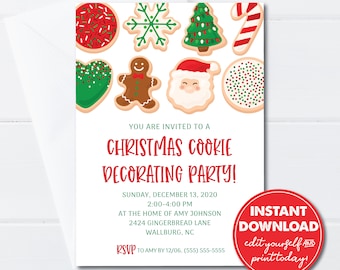 Editable Christmas Cookie Decorating Party invitation Template, Instant Download, Cookie Swap, Holiday Cookie Party Invitation, 0232