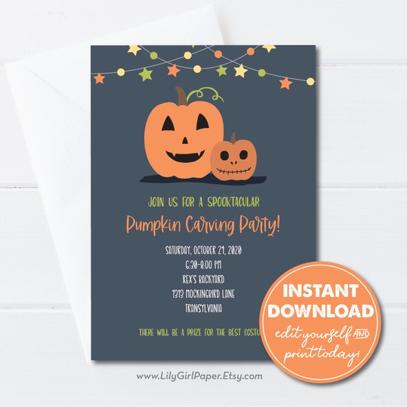 Halloween Invitation, Pumpkin Carving Party Invitation, Spooktacular Halloween Invite, EDITABLE INSTANT DOWNLOAD! 0198 Il_570xn