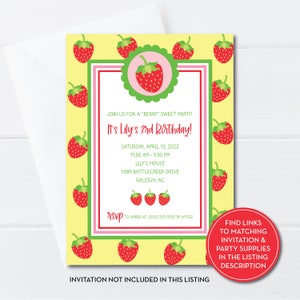 Strawberry Birthday Party Thank You Card, Strawberry Notecard, Thank You Berry Much, Strawberry Theme, Digital, INSTANT DOWNLOAD, 0295 image 3