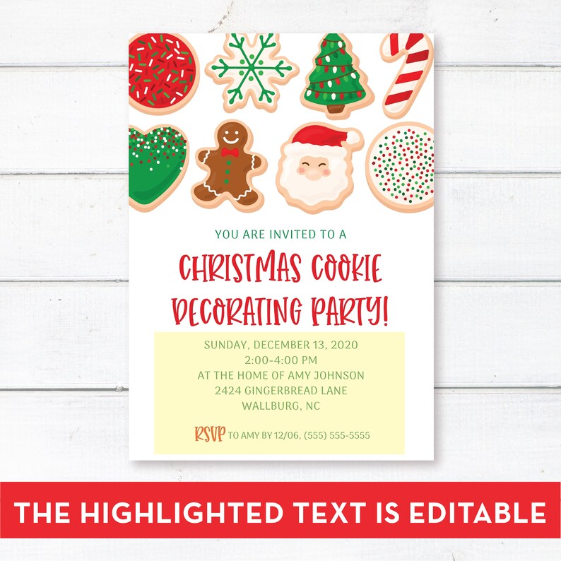 Editable Christmas Cookie Decorating Party invitation Template, Instant Download, Cookie Swap, Holiday Cookie Party Invitation, 0232 image 3
