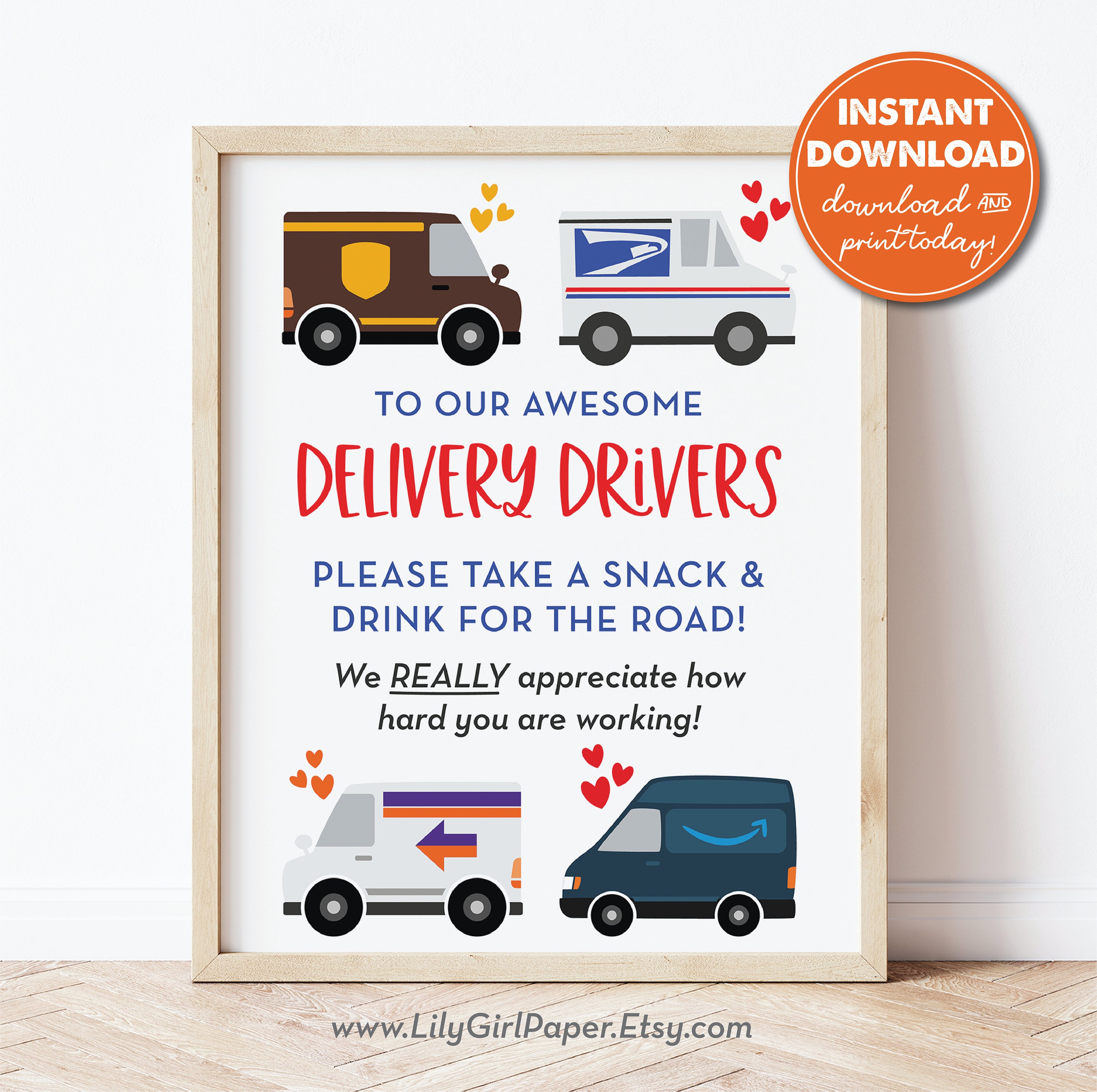 Delivery Driver Snack Drink Sign Essential Worker Usps Etsy
