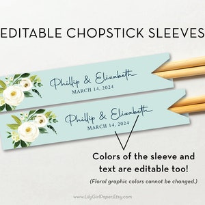 Wedding Chopsticks Sleeve Editable Template, Edit the Sleeve Color, Chopstick Pocket, Wedding Favor, Bridal Shower, Rehearsal Dinner Favor
