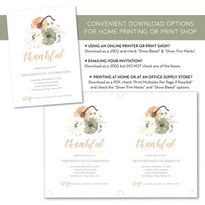 Editable Friendsgiving Dinner Party Invitation Template, Friends Thanksgiving Dinner Party, INSTANT DOWNLOAD, Pumpkin and Flowers, 0181 image 2
