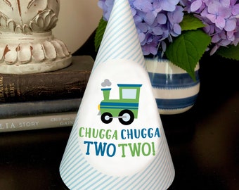 Printable Chugga Chugga Two Two Train 2nd Birthday Party Hat, INSTANT DOWNLOAD, Digital File, DIY party hat, Cone Party Hat, 0144
