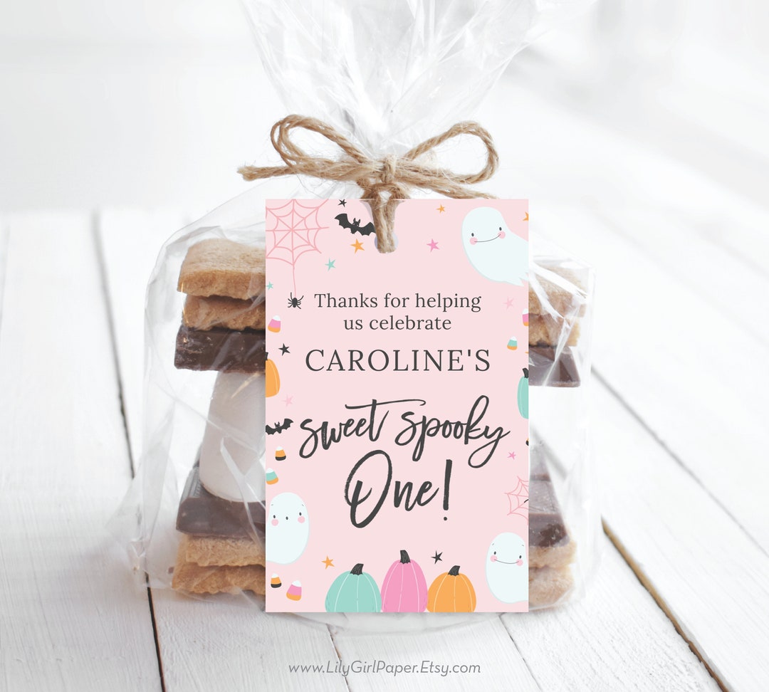 Sweet Spooky One, Girl's 1st Birthday Party Editable Favor Tags ...