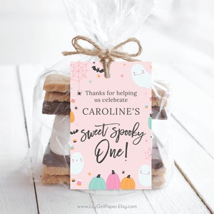 Sweet Spooky One, Girl&#39;s 1st Birthday Party Editable Favor Tags, Halloween Birthday, INSTANT DOWNLOAD! Printable Favor, Goodie Bag, 0334