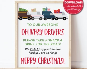 Delivery Driver Thank You Snack & Drink Sign, Merry Christmas, Christmas Deliveries, Mail Carrier, Holiday Package, Instant Download 0288