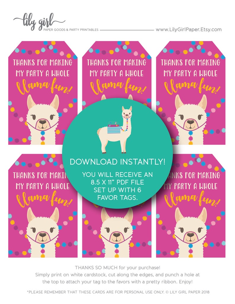 Llama Party Favor Tag, INSTANT DOWNLOAD, Download, Print & Cut Today 0151 image 2