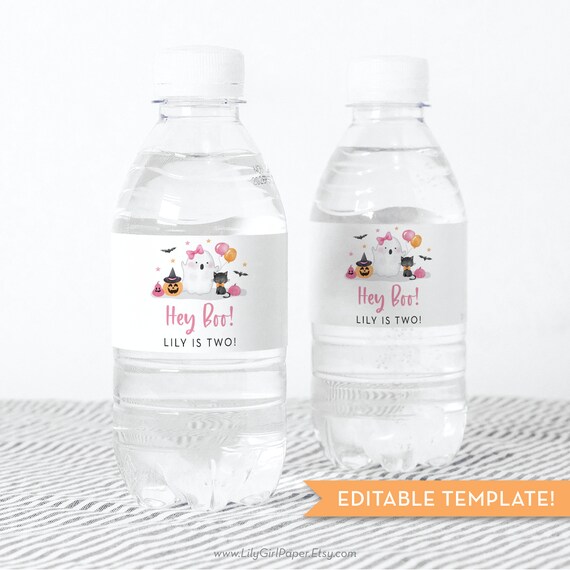 Hey Boo Halloween Birthday Party, Editable Water Bottle Labels, Modern Girl's Birthday Party, Cute Pink Ghost, INSTANT DOWNLOAD! 0342 Il_570xn