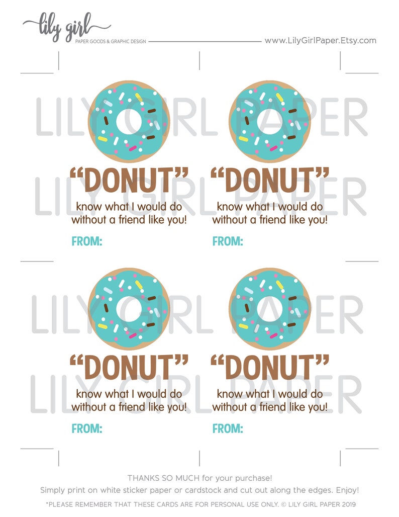 Donut Valentine Cards, Class Valentines, INSTANT DOWNLOAD, Printable Cards for Kids image 3